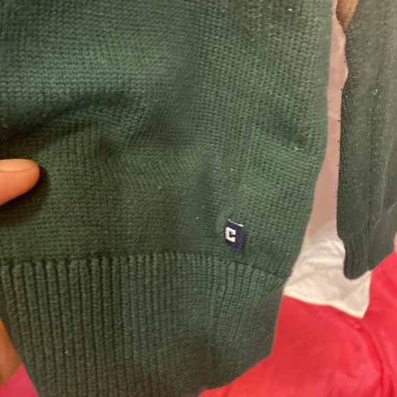 Men’s Green Chaps Sweater with leather elbow patches nice big neck size Medium - Picture 8 of 8